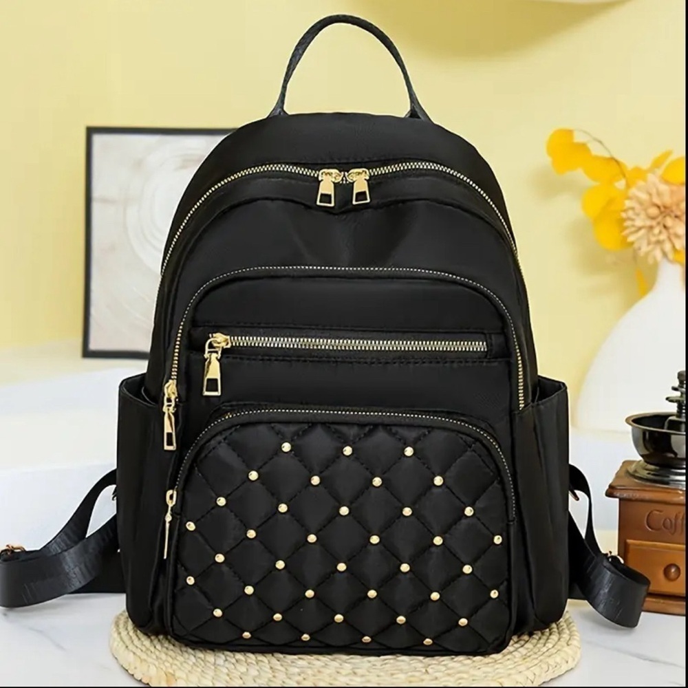 Sleek Commuter Black/Gold Nylon Travel Backpack with Adjustable Straps NIP